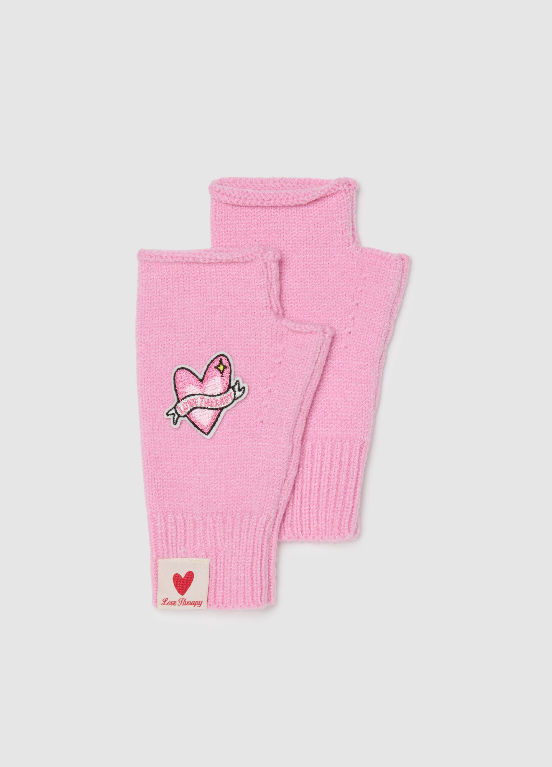 Girls' pink fingerless gloves with Love Therapy patch