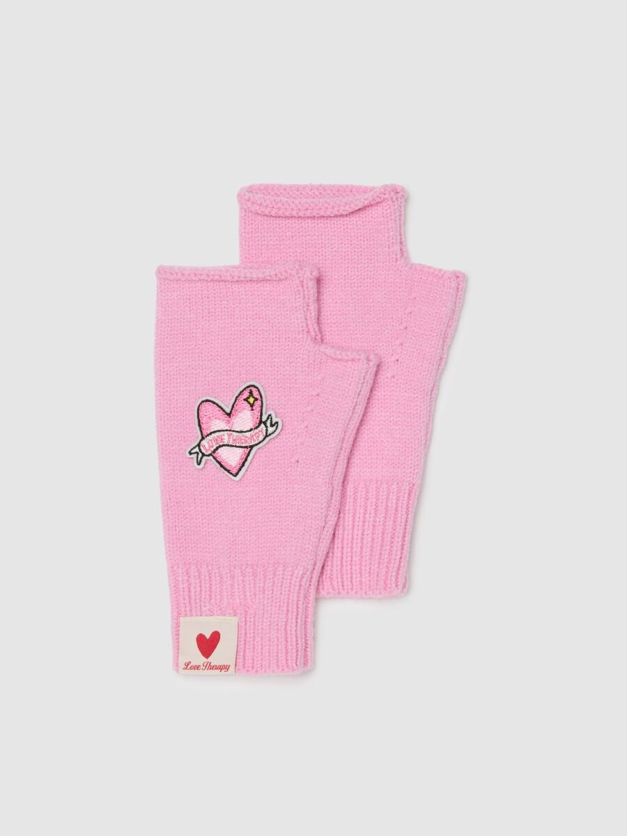 Girls' pink fingerless gloves with Love Therapy patch_0