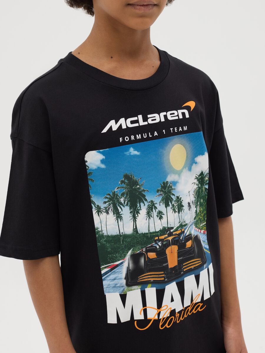 Black cotton T-shirt with McLaren Miami Florida print_1