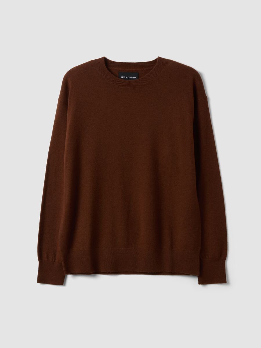 Brown pure wool crew-neck jumper with oversized fit_4