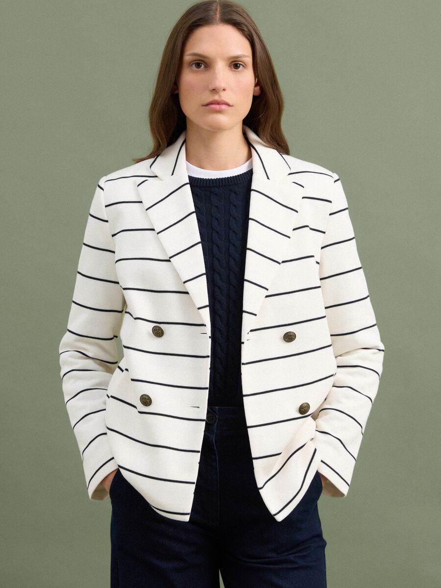 Blazer bianco a righe regular fit doppiopetto con rever classico_1