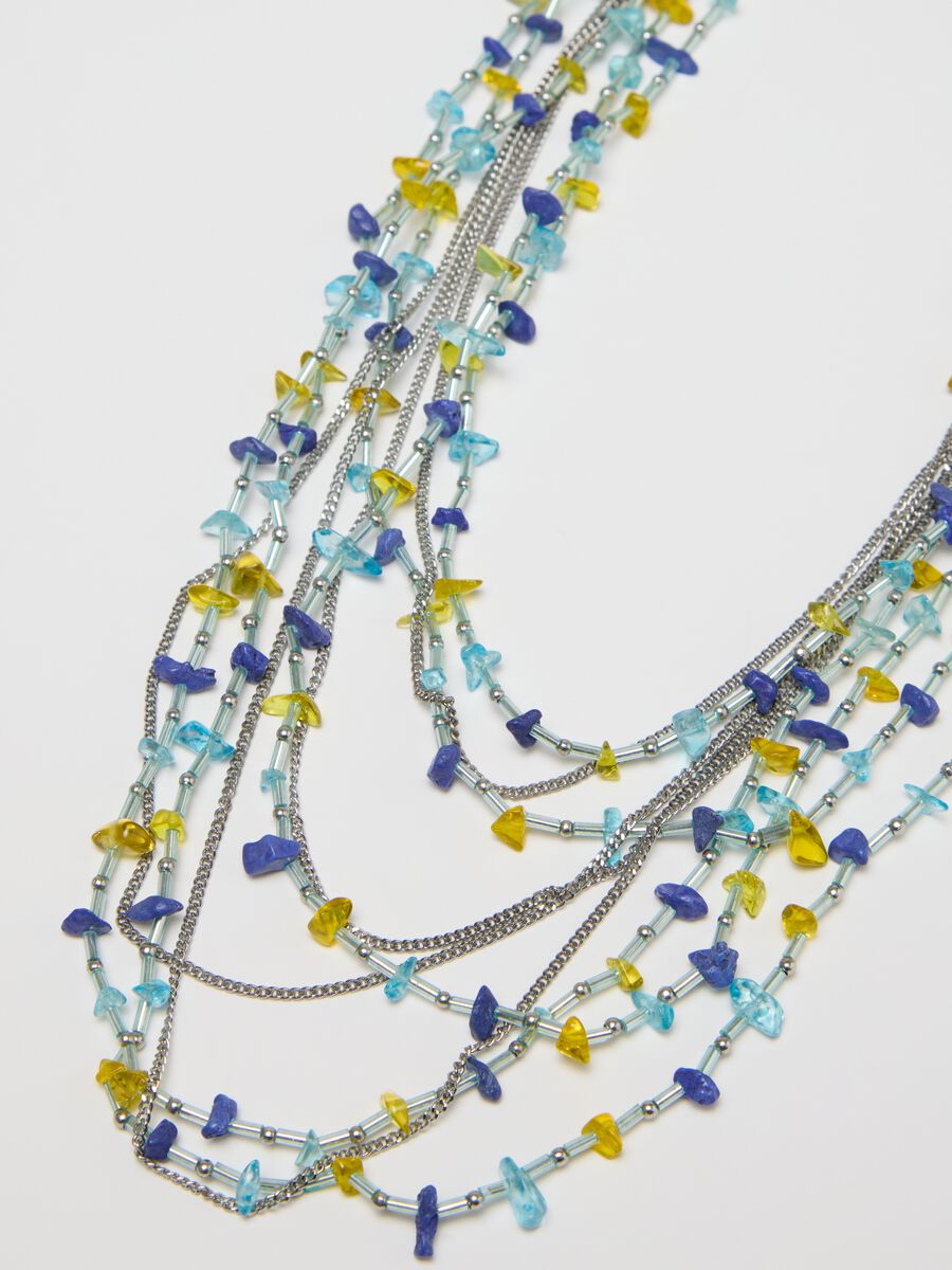 Long multi-strand necklace with coloured beads_2