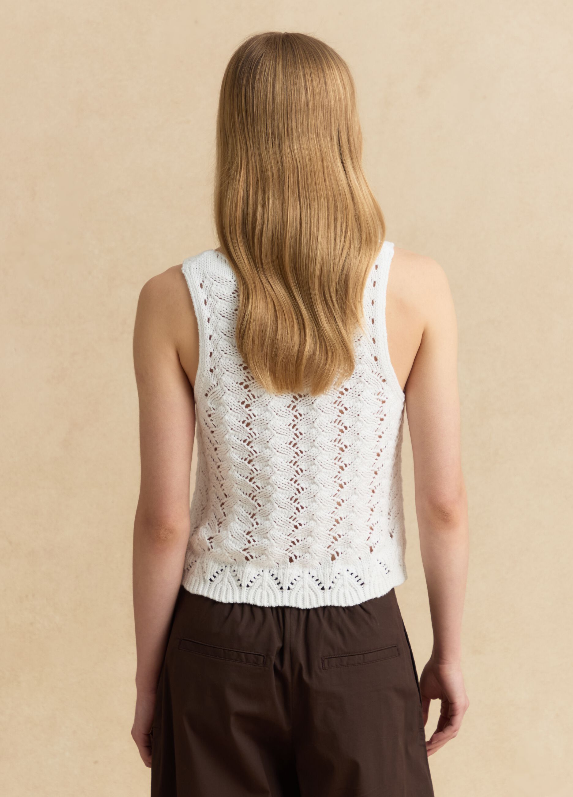 White pure cotton crochet tank top