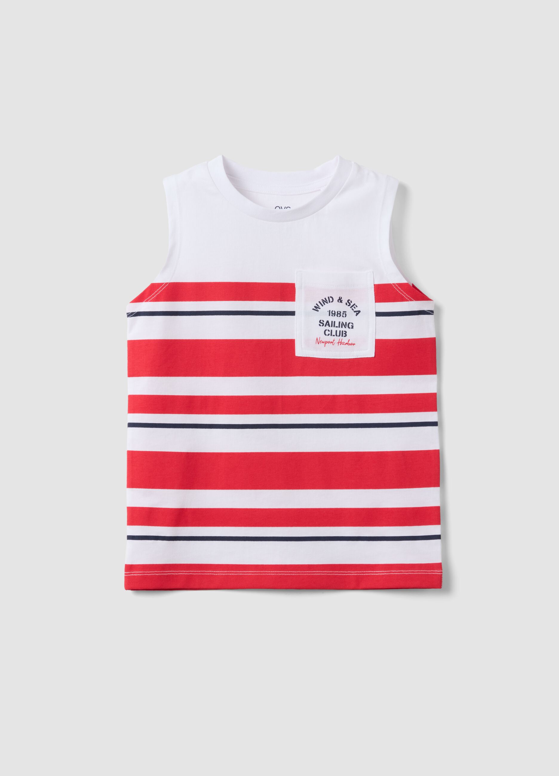 Boys' white vest with red stripes in pure cotton, regular fit