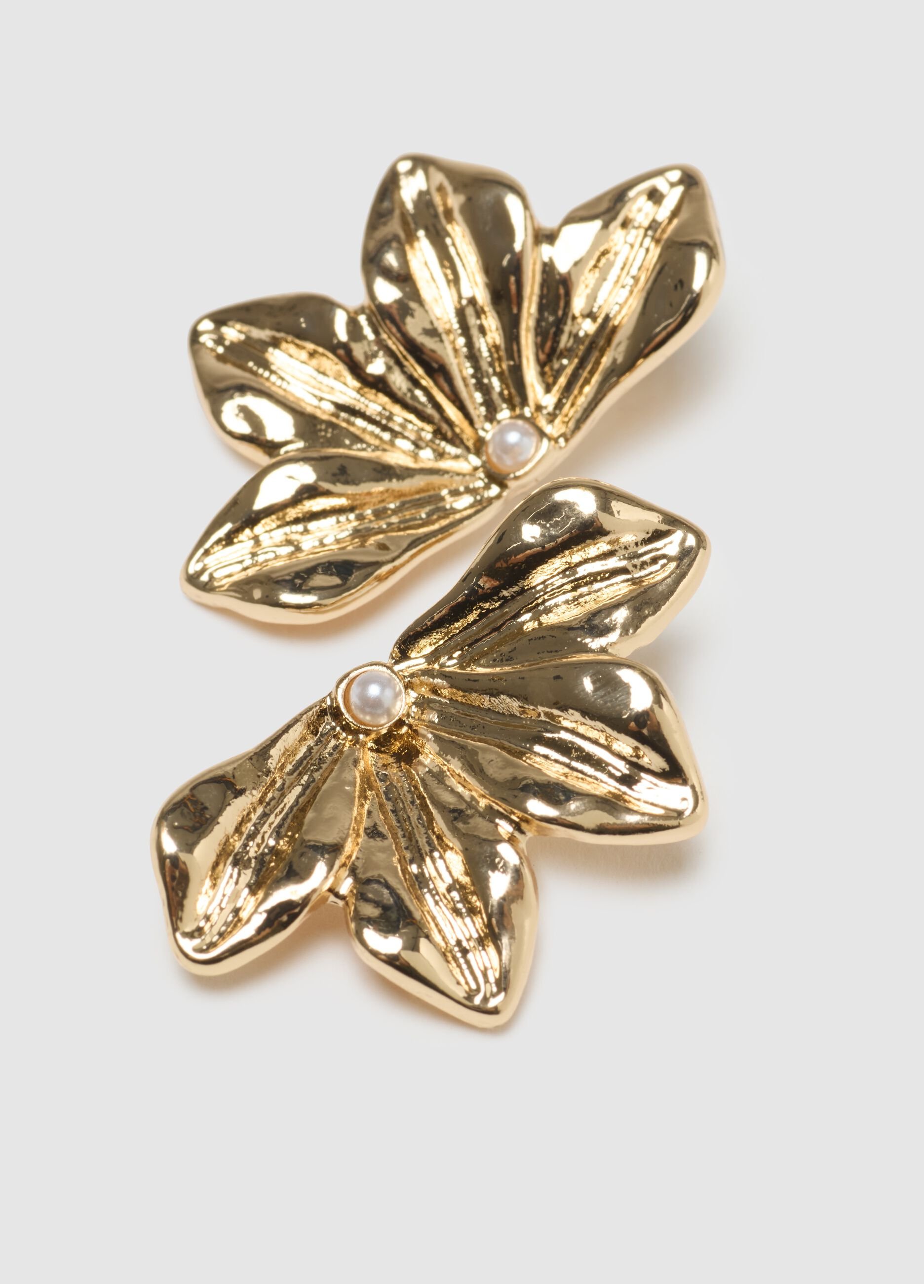 Golden Earrings with Floral Design