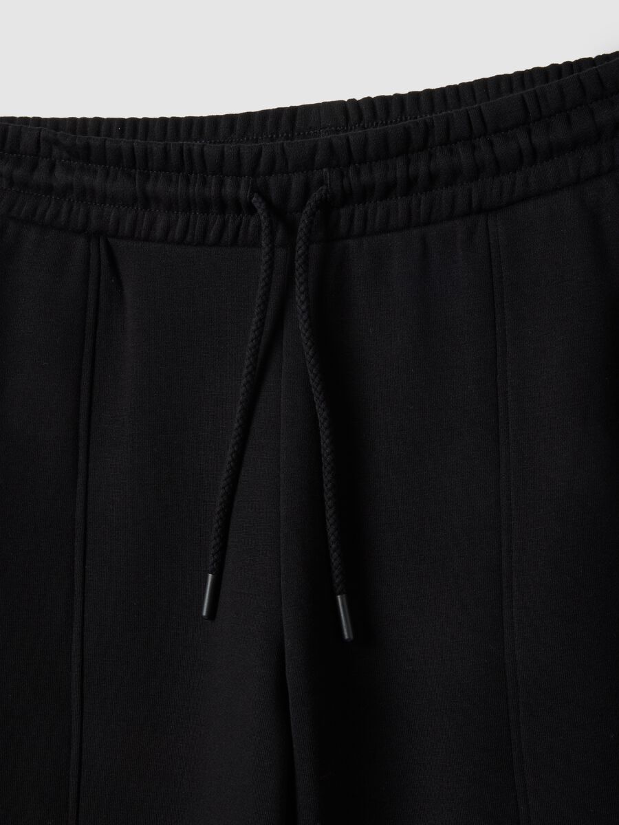 Black Cotton Blend Jogger Trousers, Regular Fit_5