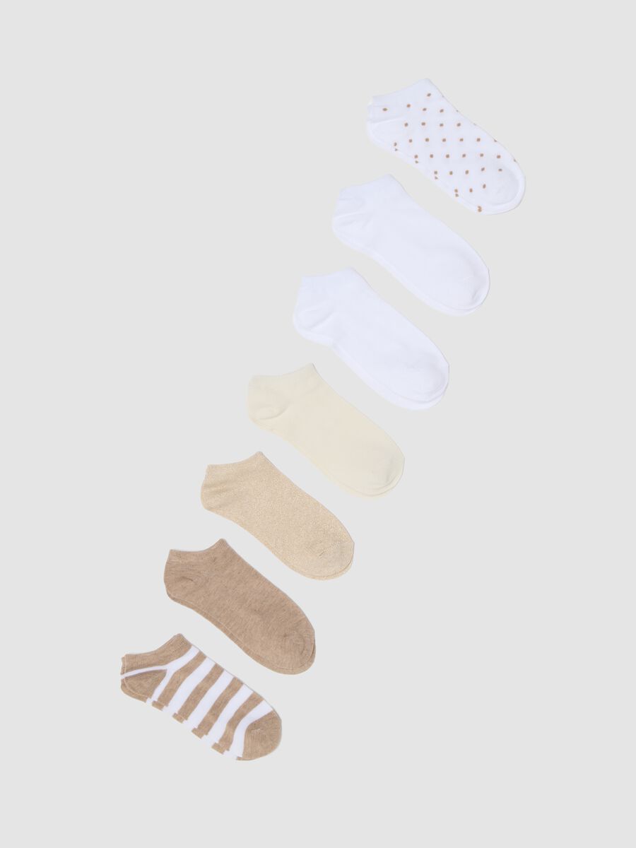Multipack of seven beige no-show socks in stretch fabric_0
