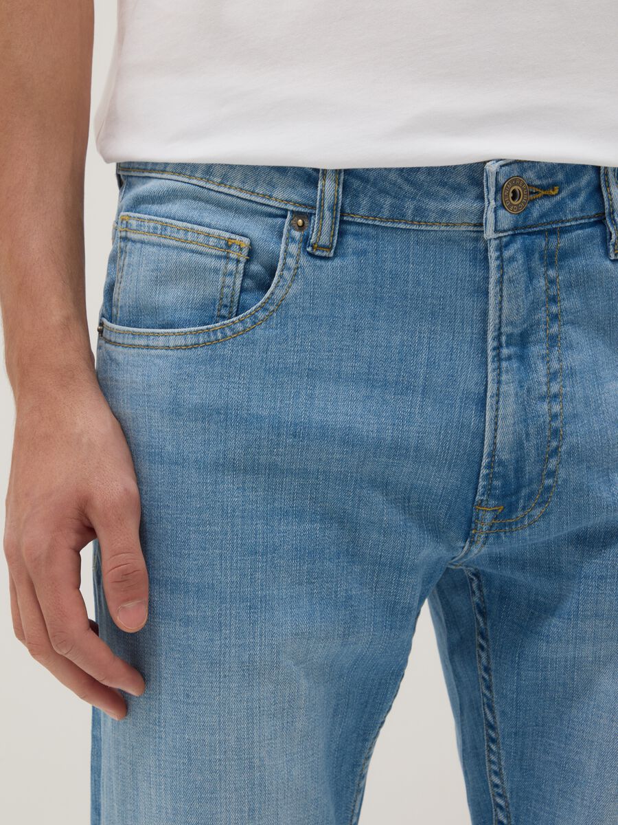 Light blue slim fit stretch cotton denim jeans_3