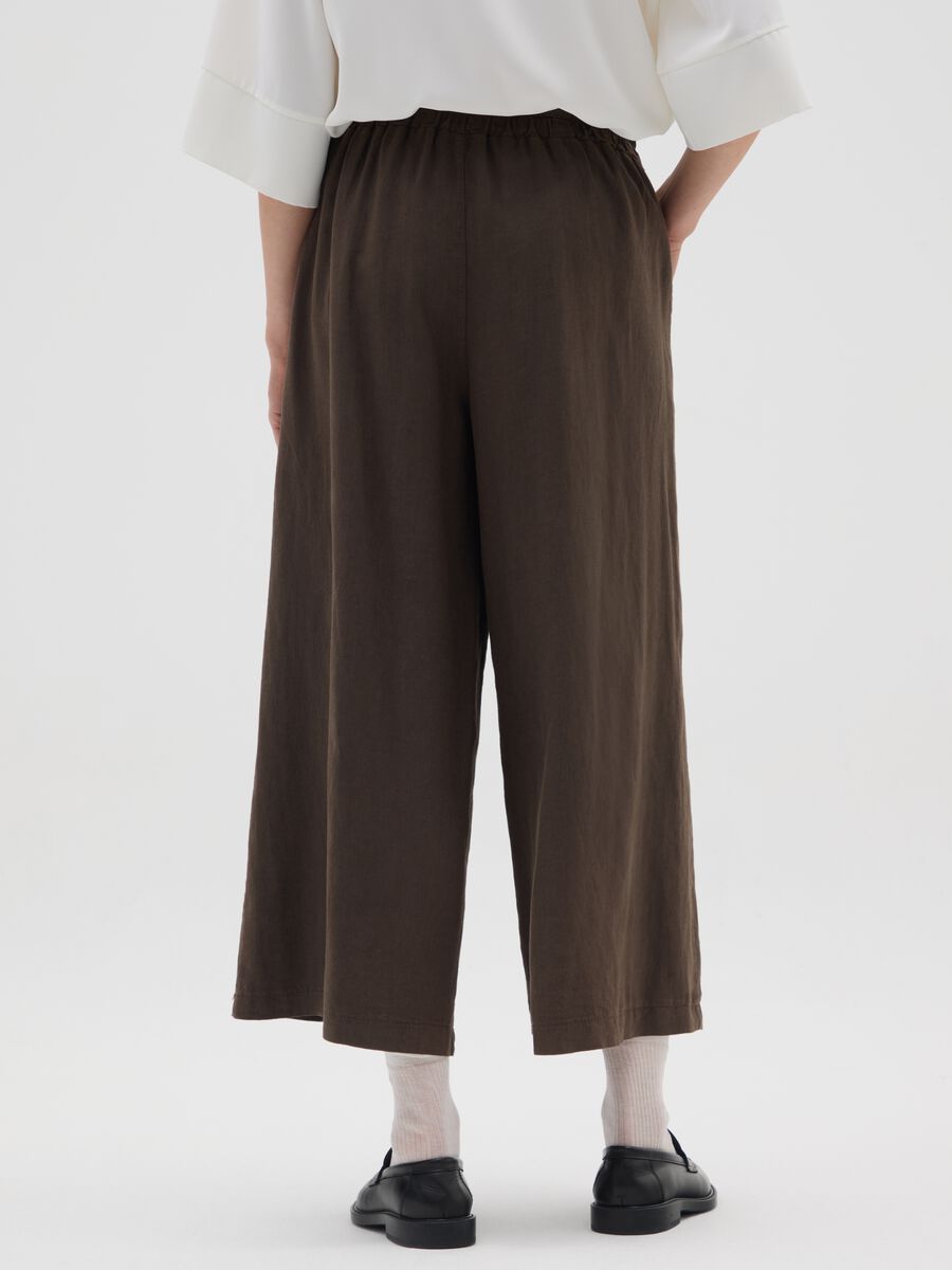 Brown wide-leg linen blend trousers_2