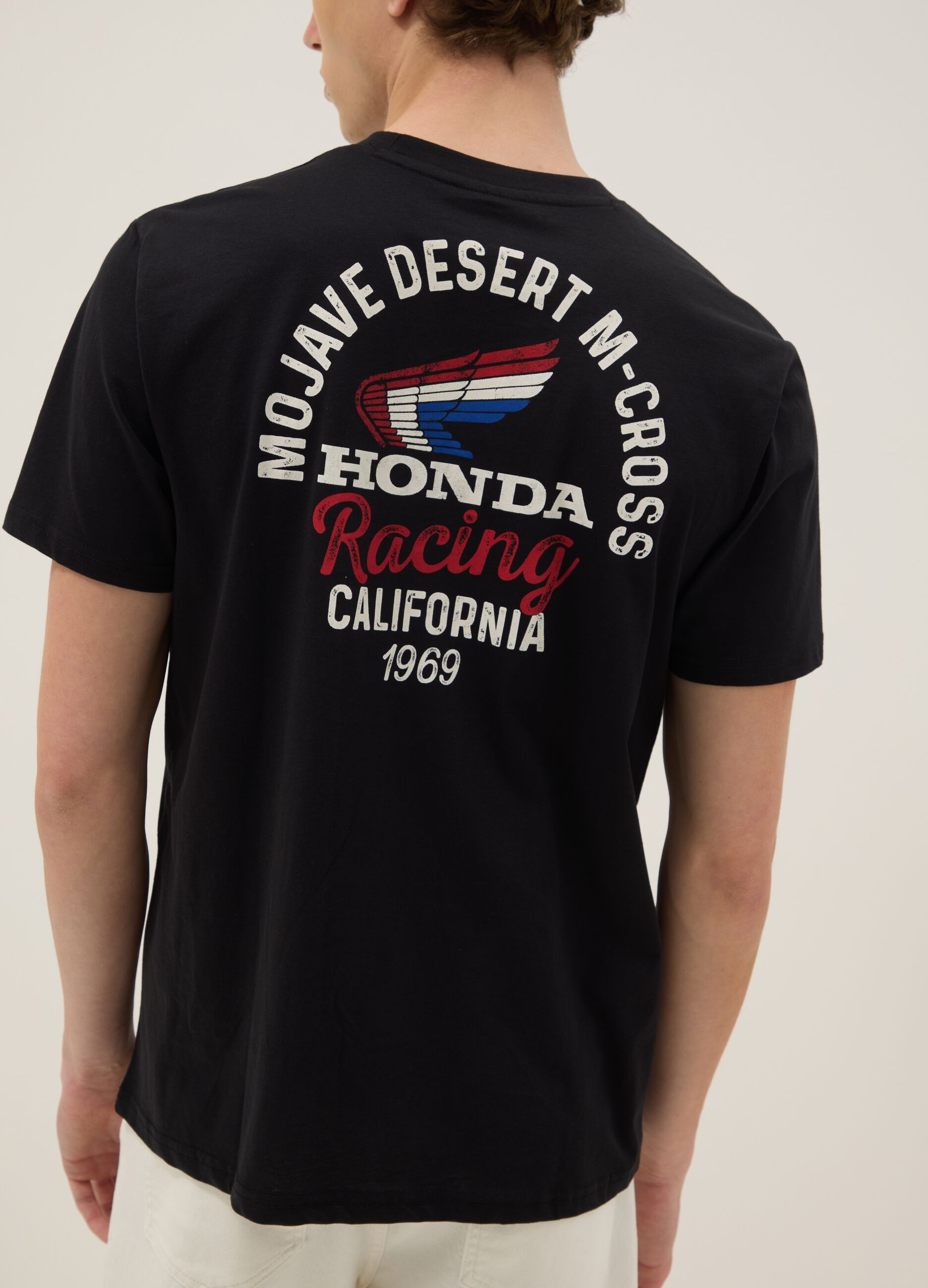 Black printed T-shirt in pure cotton, regular fit