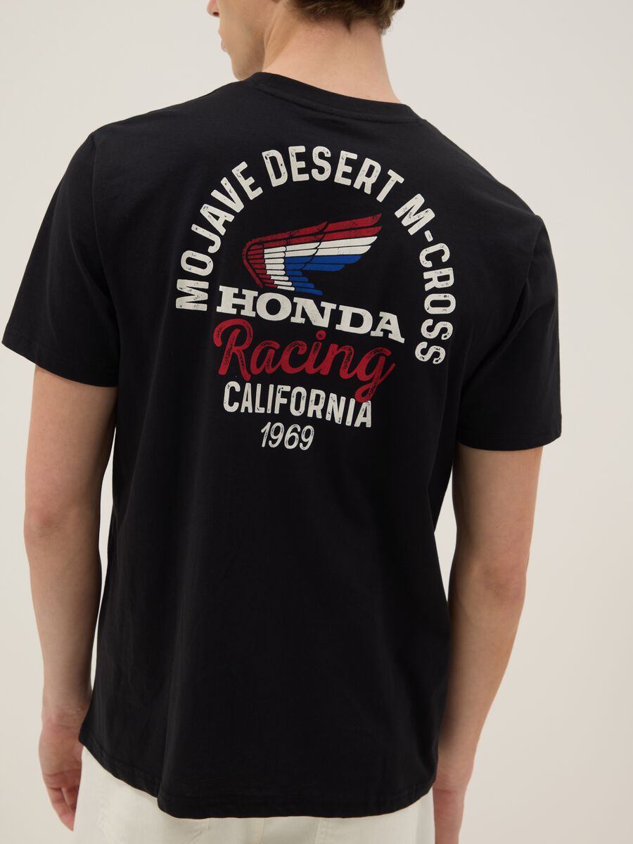 T-shirt nera con stampa in puro cotone regular fit_3