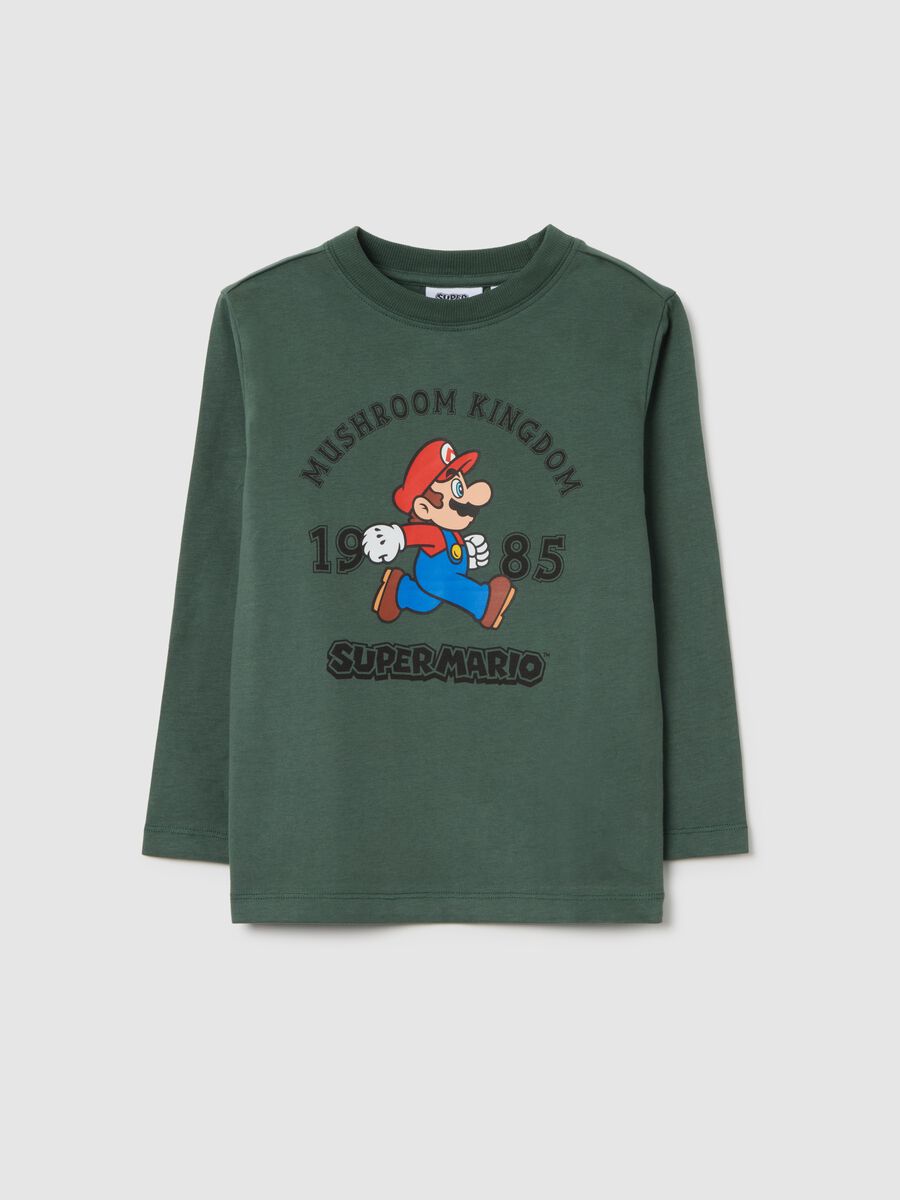 Maglietta verde da bambino in puro cotone regular fit con stampa_0