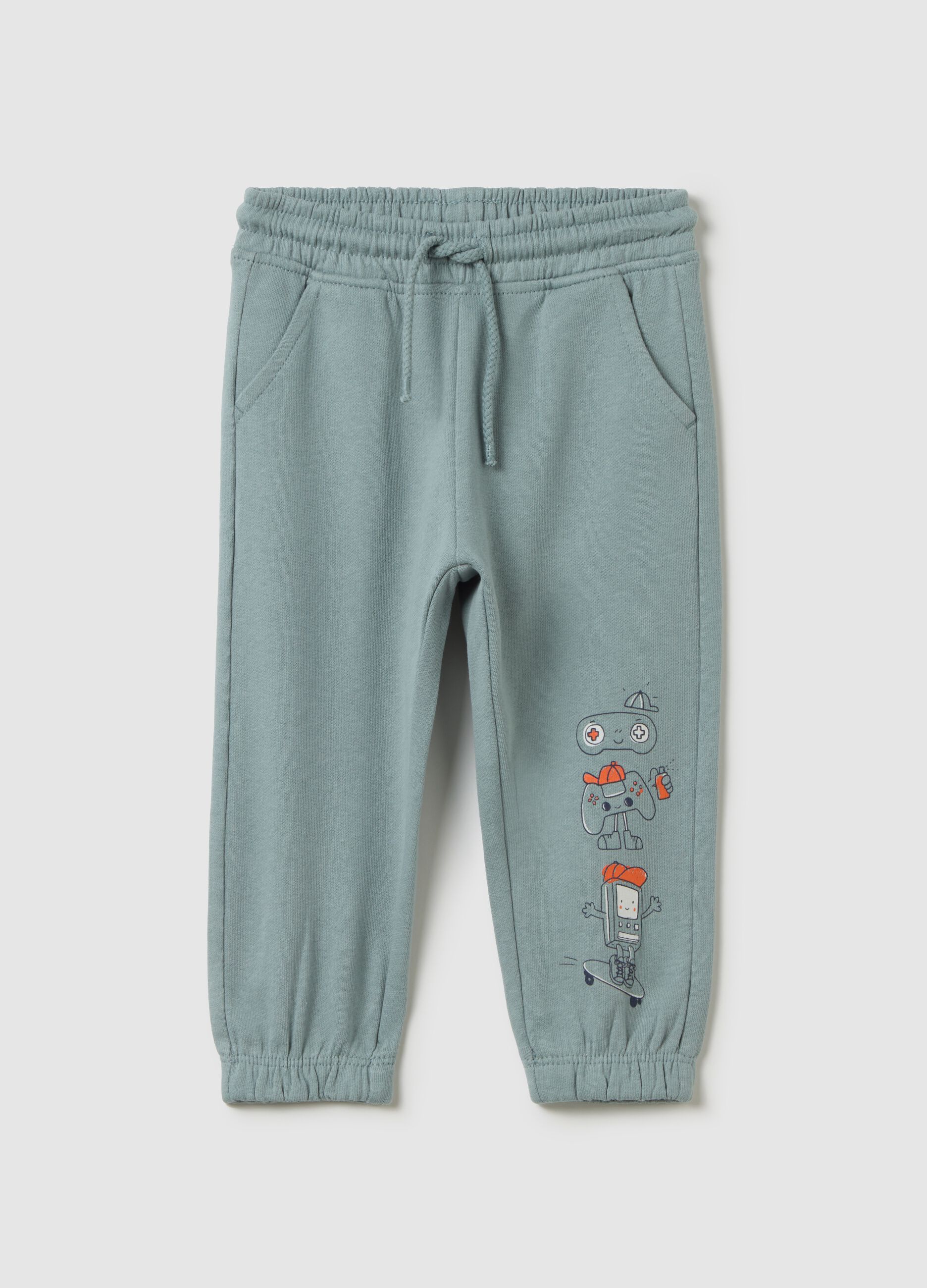 Children's green pure cotton jogger trousers