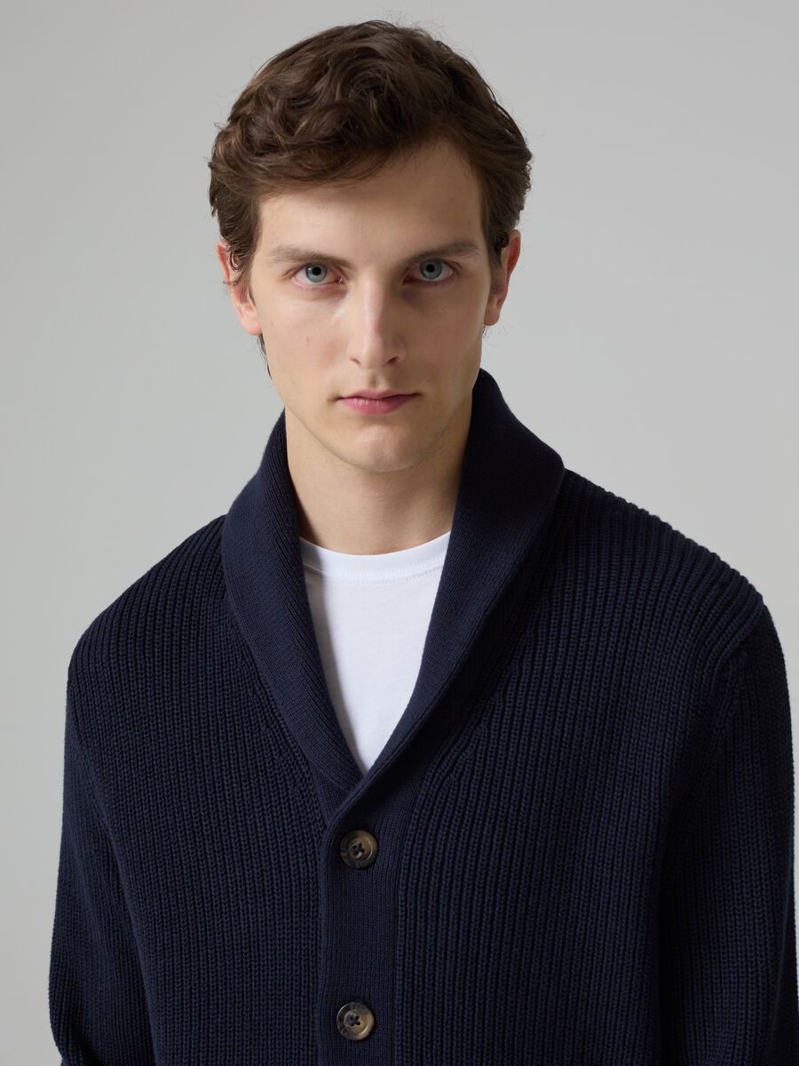 Ribbed cardigan with shawl collar_0