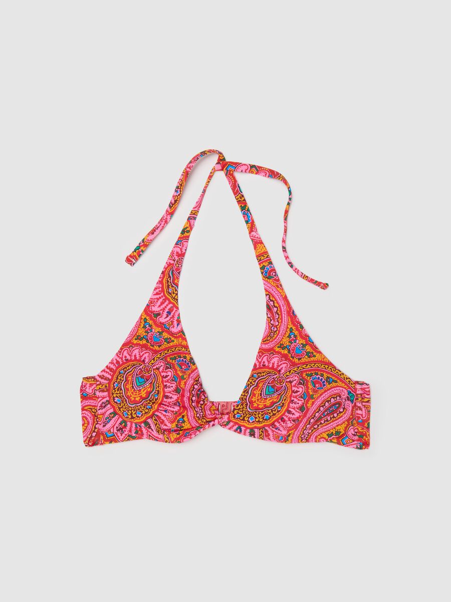 Women’s bikini top in multicoloured stretch fabric_0