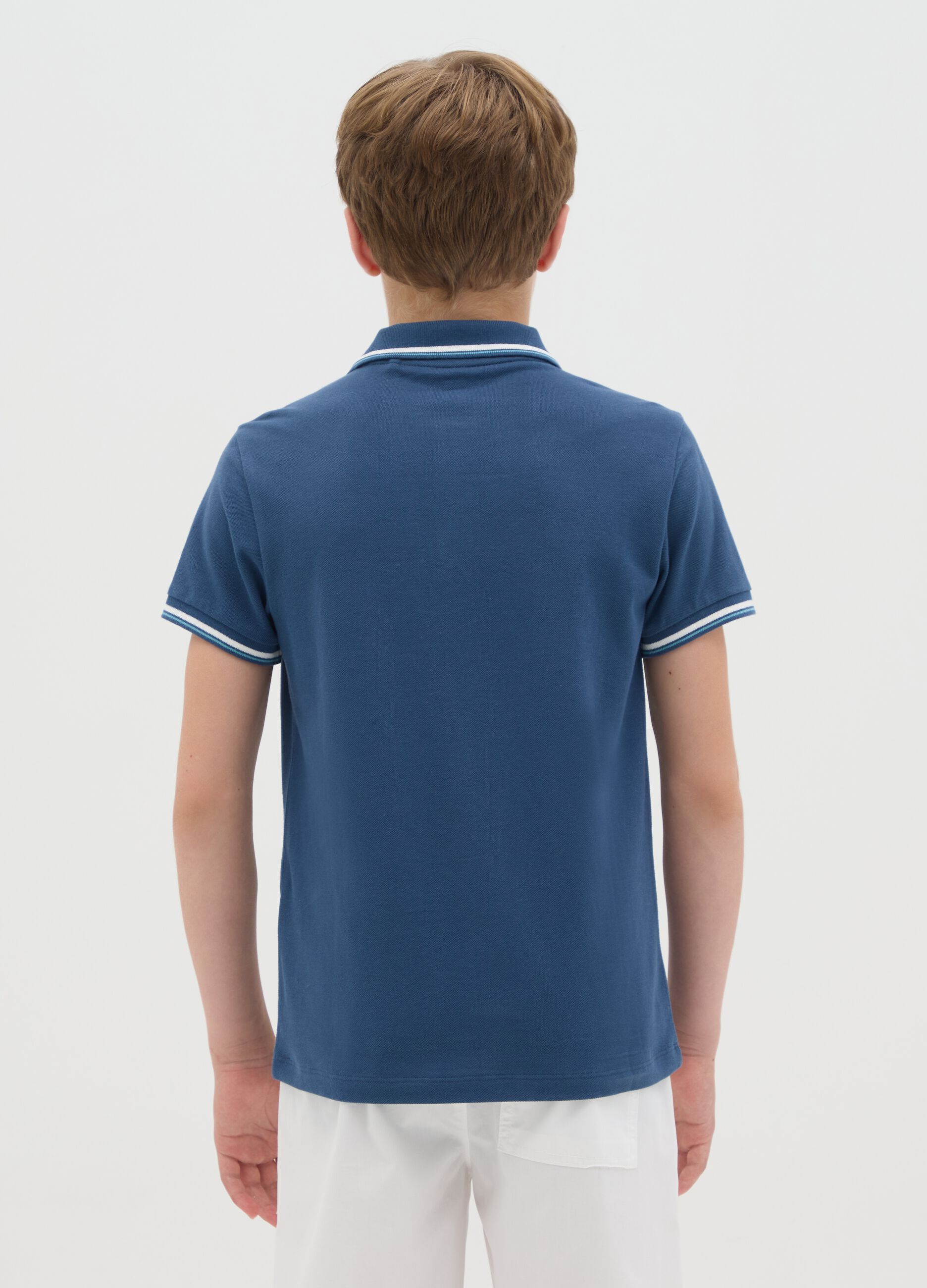 Boys' blue pure cotton regular fit polo shirt