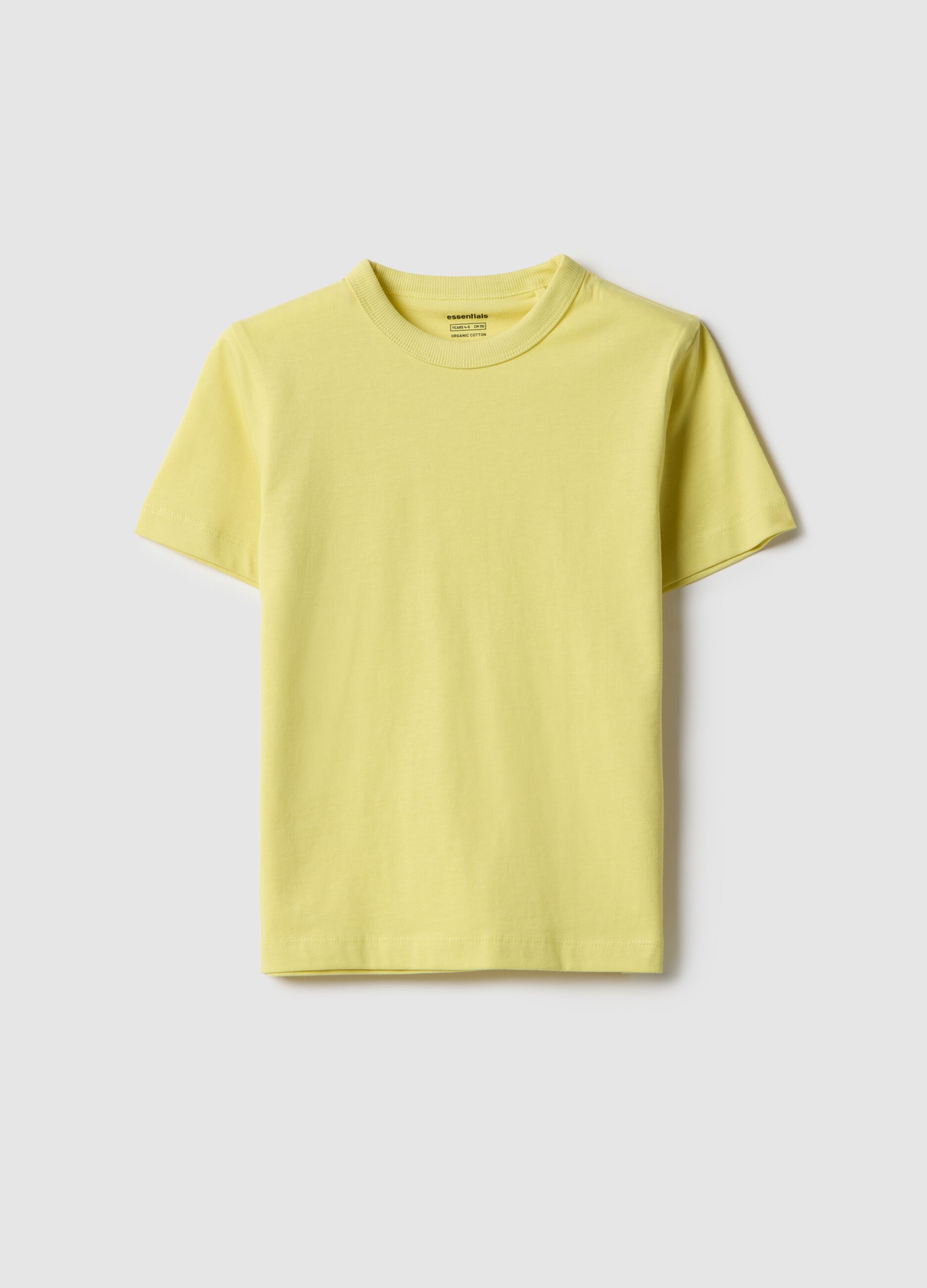 Yellow crew neck t-shirt for boys in pure cotton regular fit