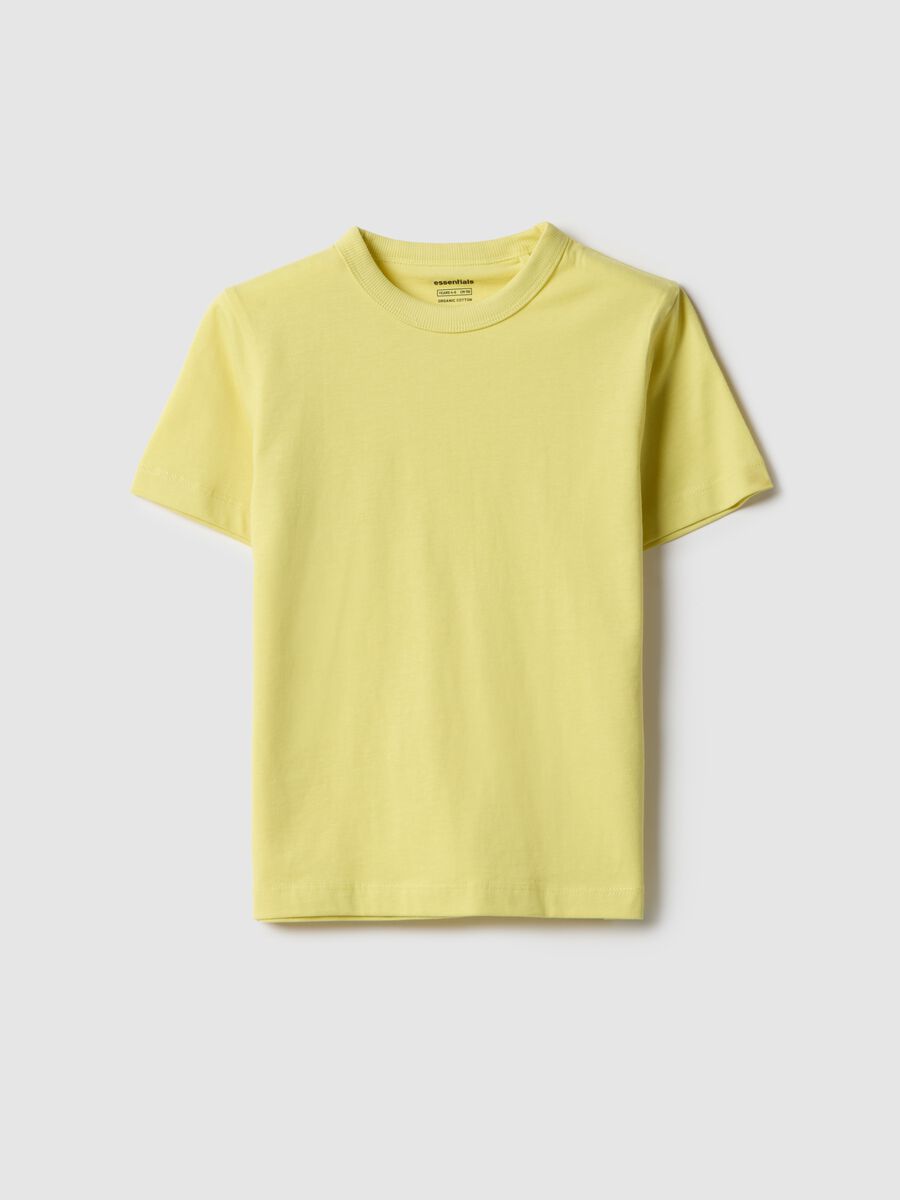 Yellow crew neck t-shirt for boys in pure cotton regular fit_0