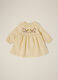 Beige corduroy dress with floral embroidery_0