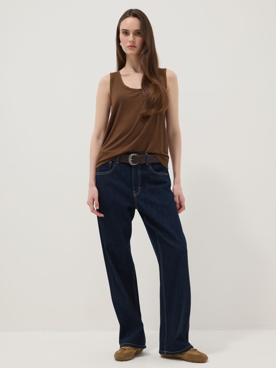 Brown stretch viscose tank top, regular fit_2