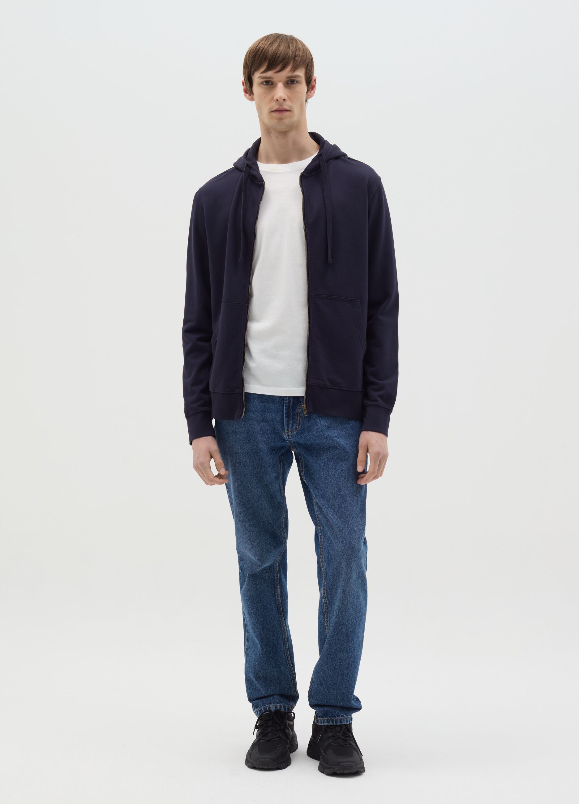Full-zip sweatshirt in cotton with hood