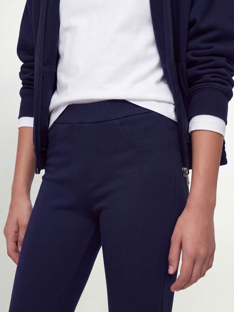 Pantaloni blu in cotone organico elasticizzato slim fit per ragazza_2
