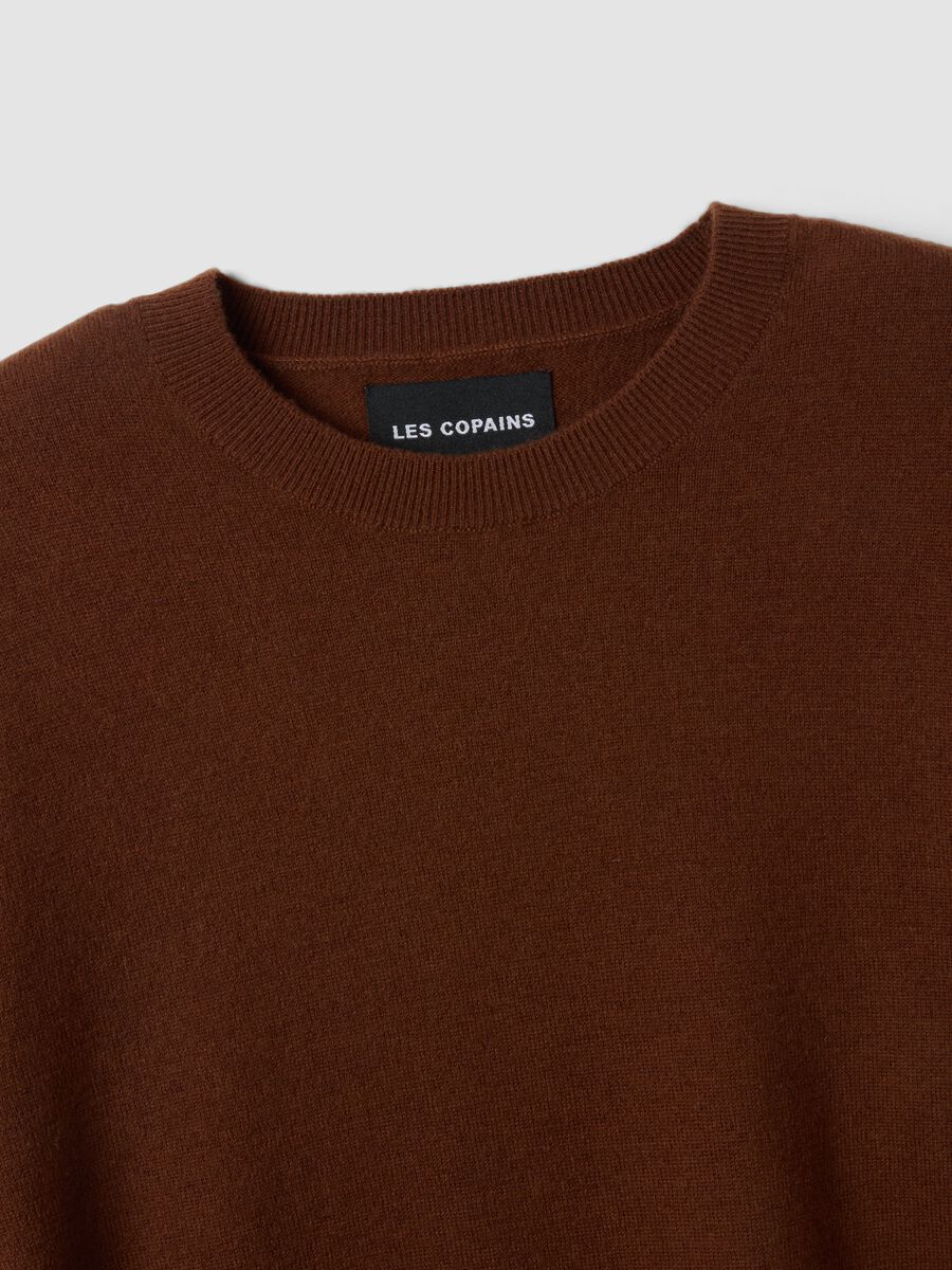 Brown pure wool crew-neck jumper with oversized fit_5