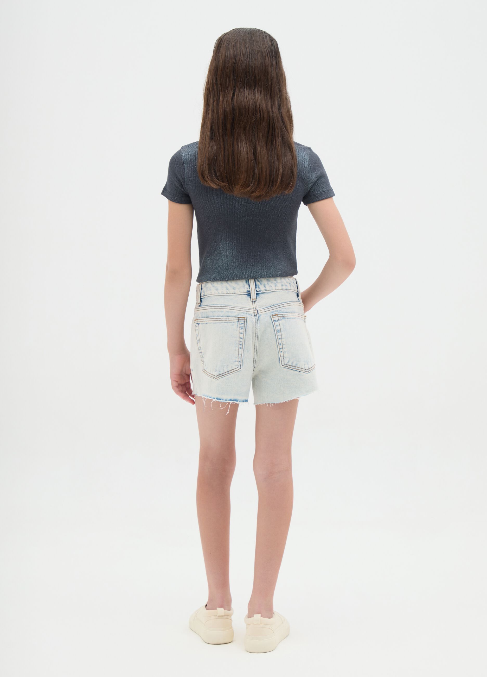 Girls' pure cotton light blue regular fit shorts
