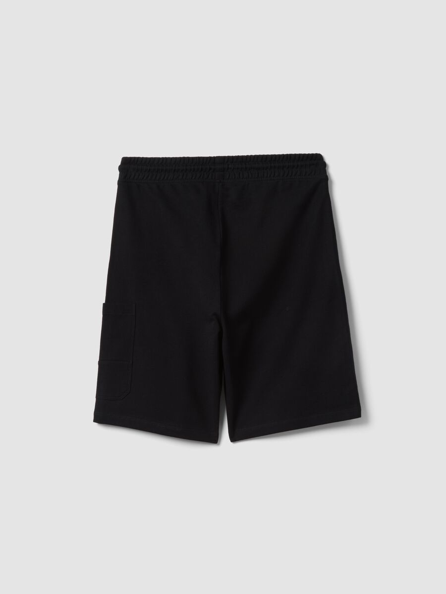 Boys' Oversized Fit Black Pure Cotton Cargo Shorts_4