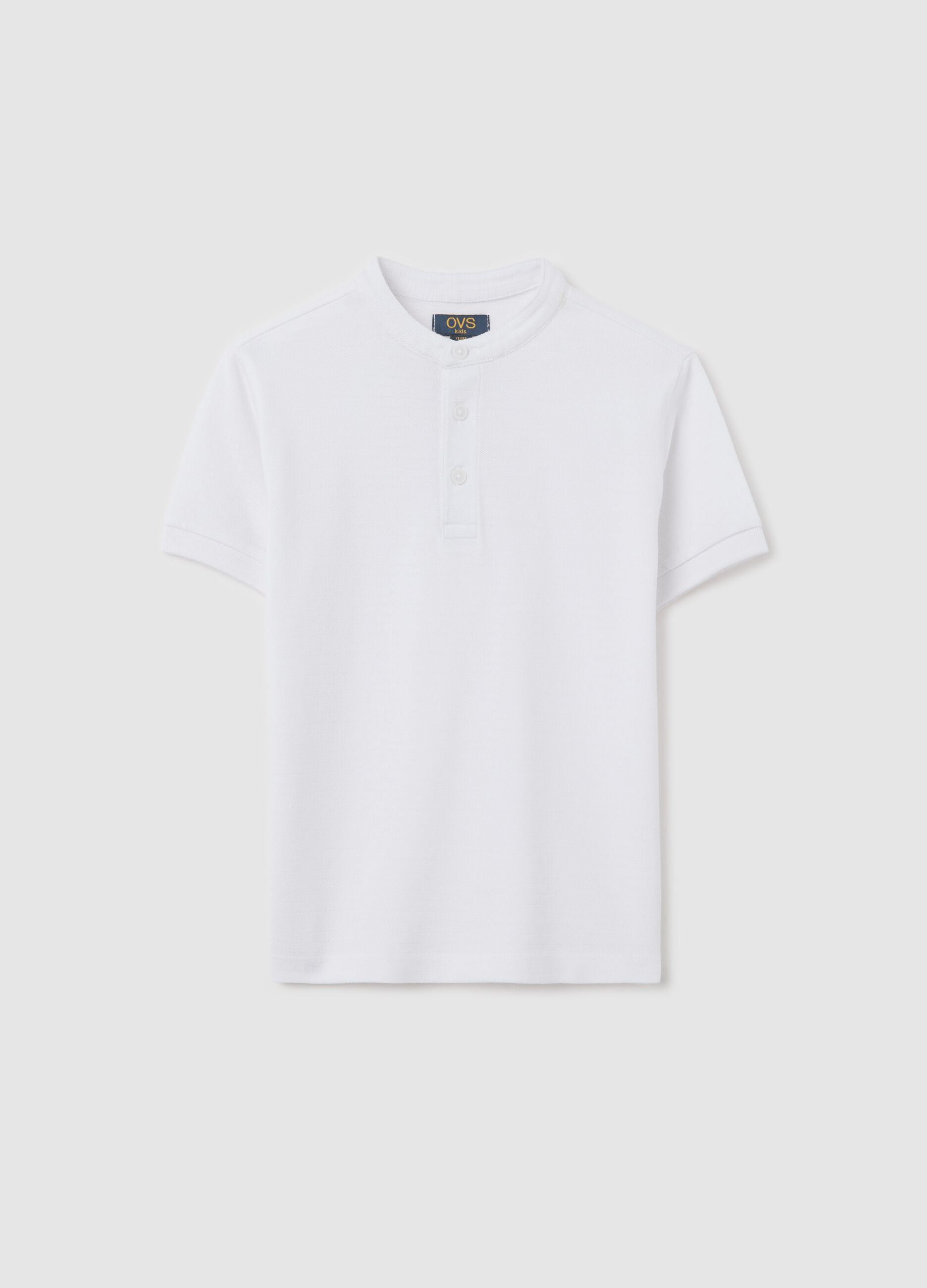 White polo shirt in cotton with Mandarin collar