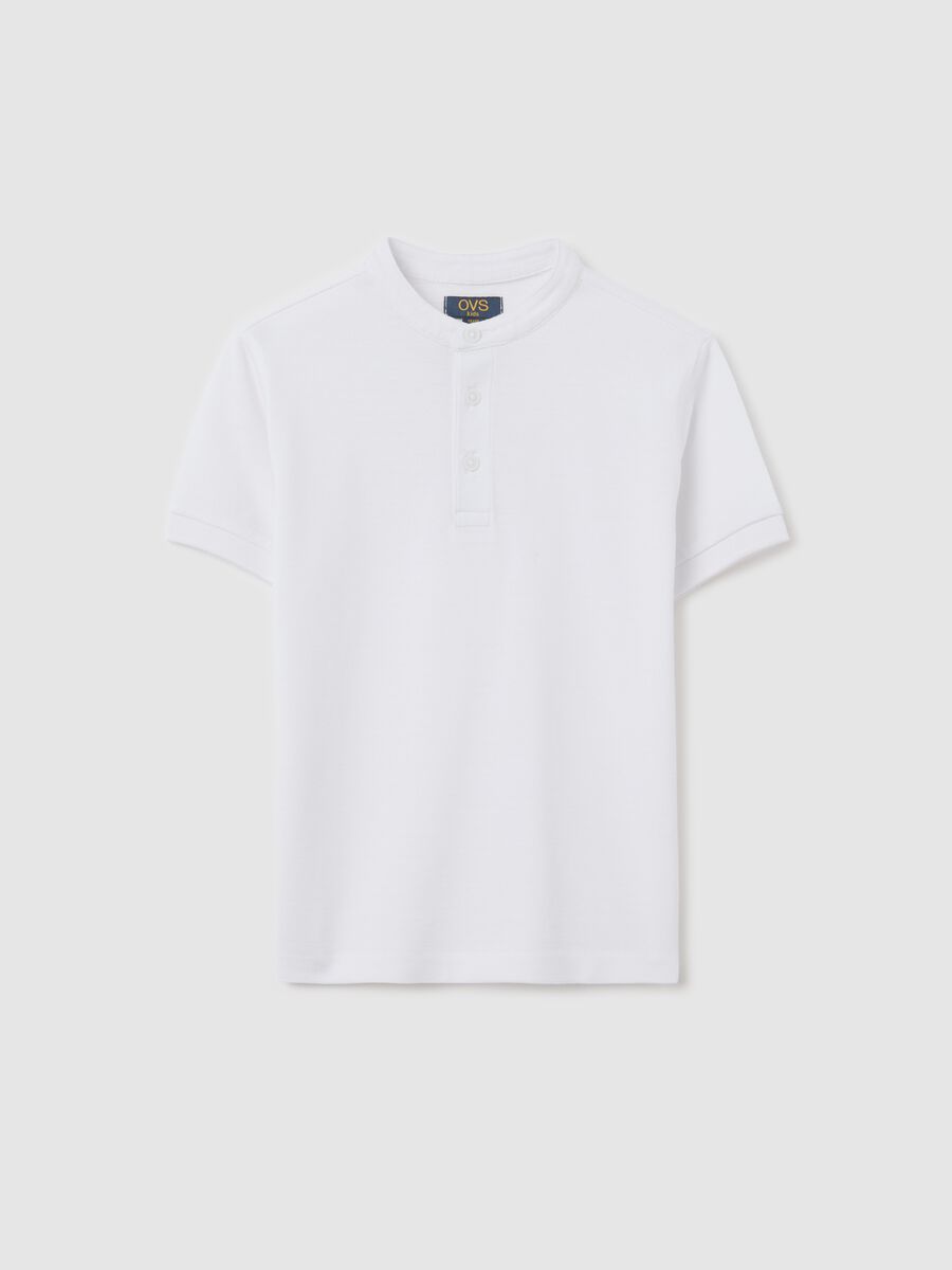 White polo shirt in cotton with Mandarin collar_0