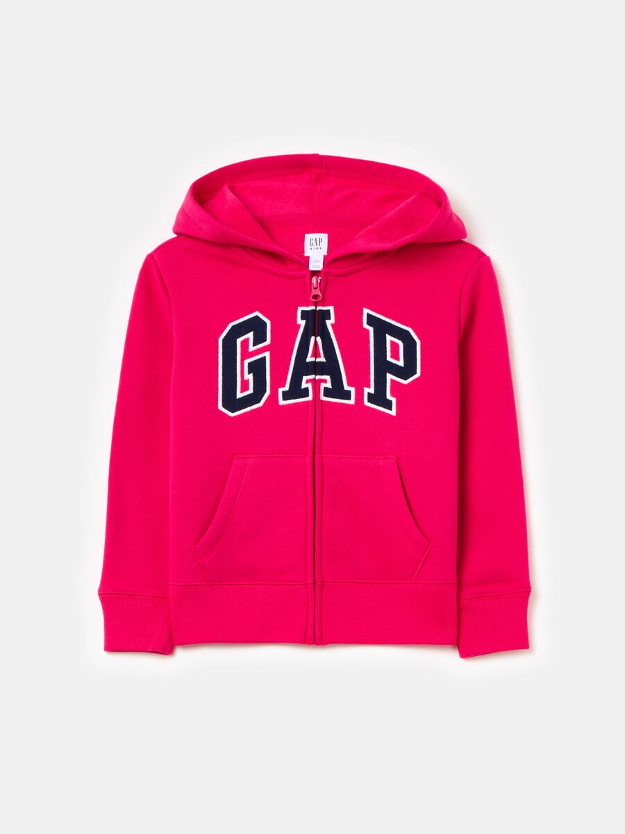 Full-zip sweatshirt with hood and logo embroidery_0