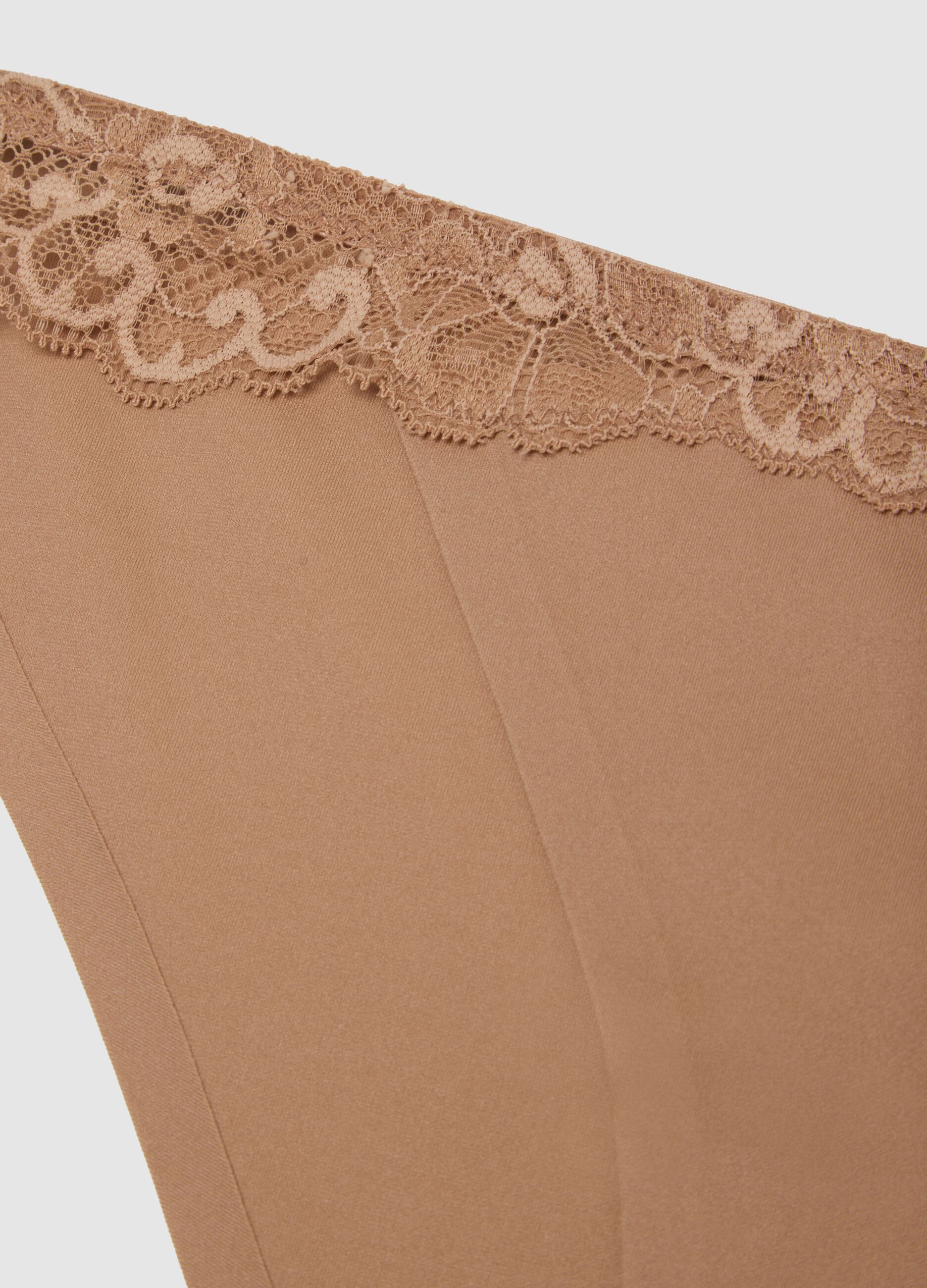 Beige microfibre regular fit briefs with lace details