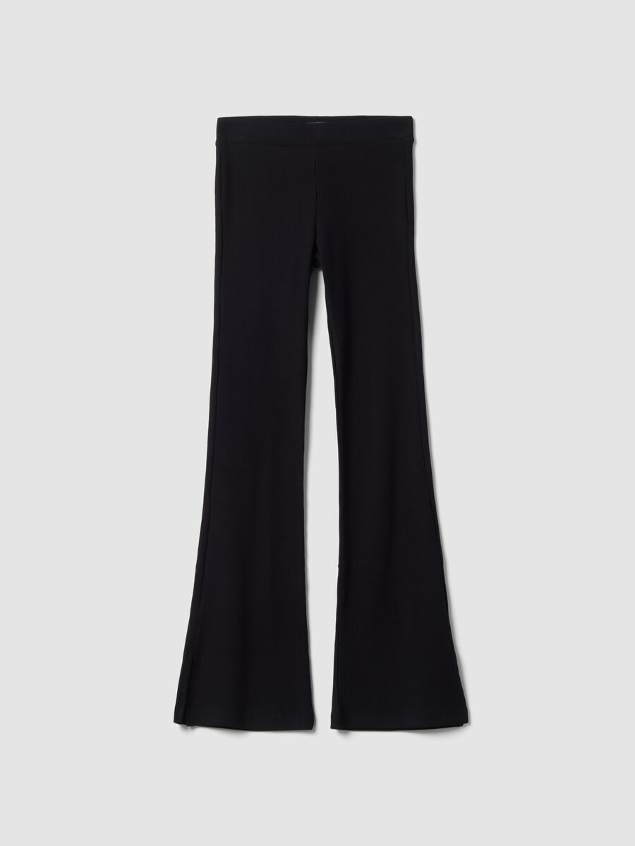 Black flared leggings in stretch cotton_3