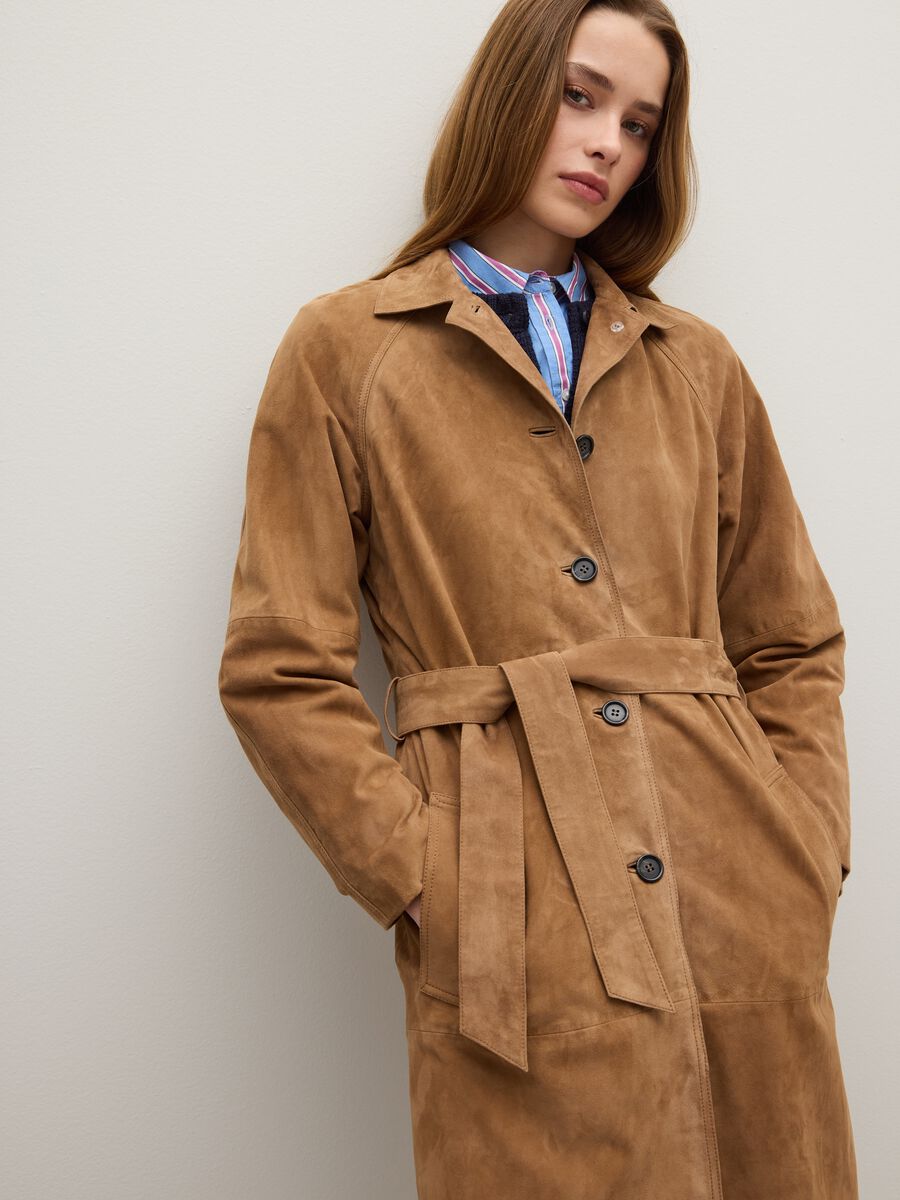 Cappotto in vera pelle marrone regular fit con bottoni_3