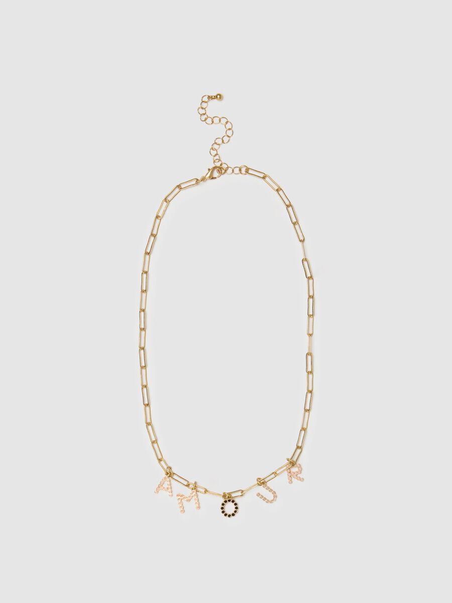 Collana color oro con ciondoli a lettera e cristallo nero_0
