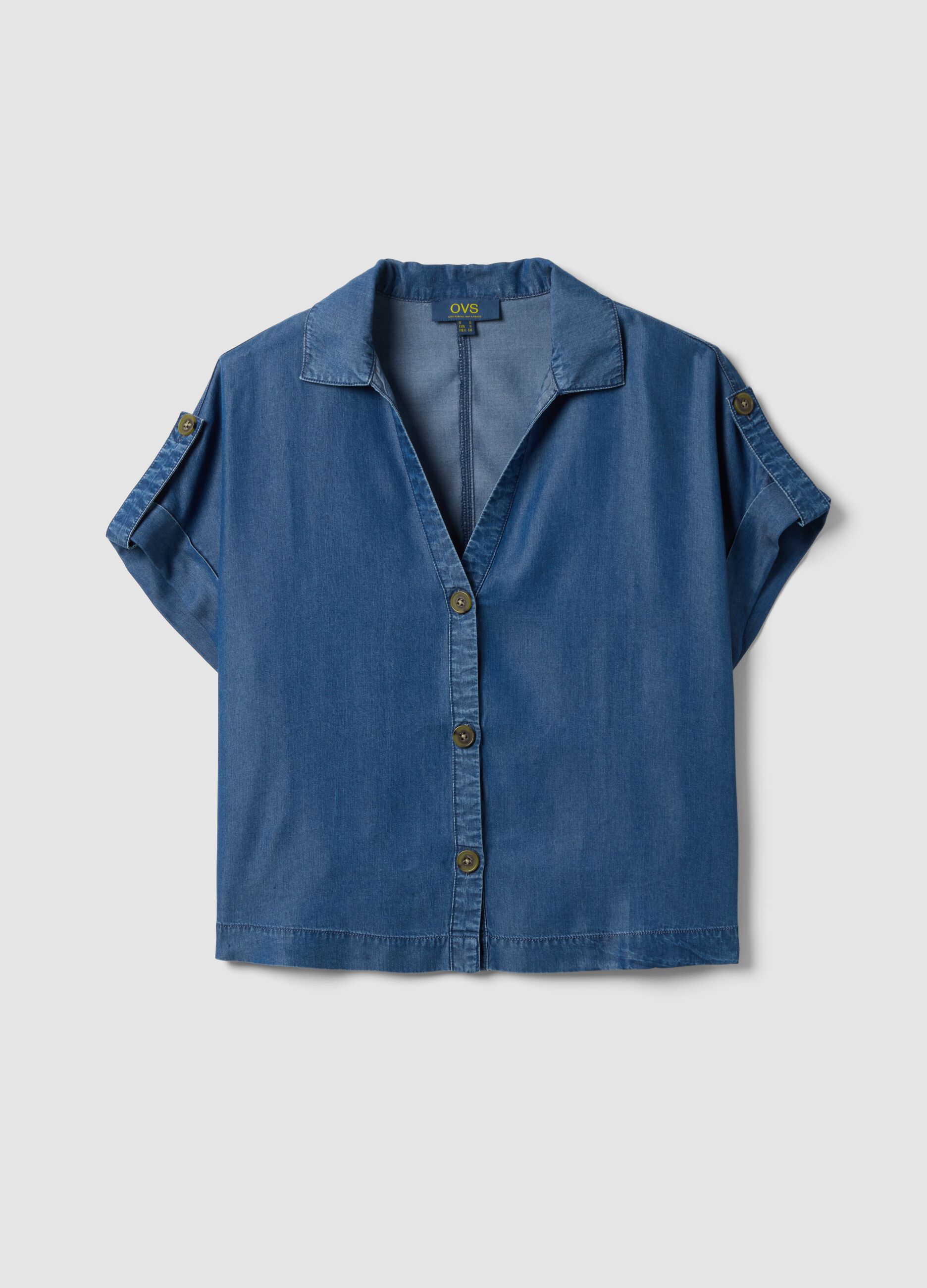 Blue pure lyocell short-sleeved shirt
