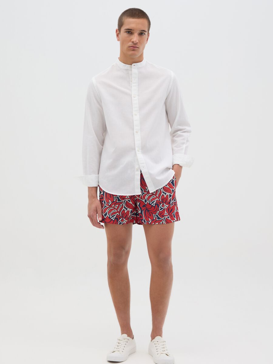 Red Floral Print Swim Shorts_0