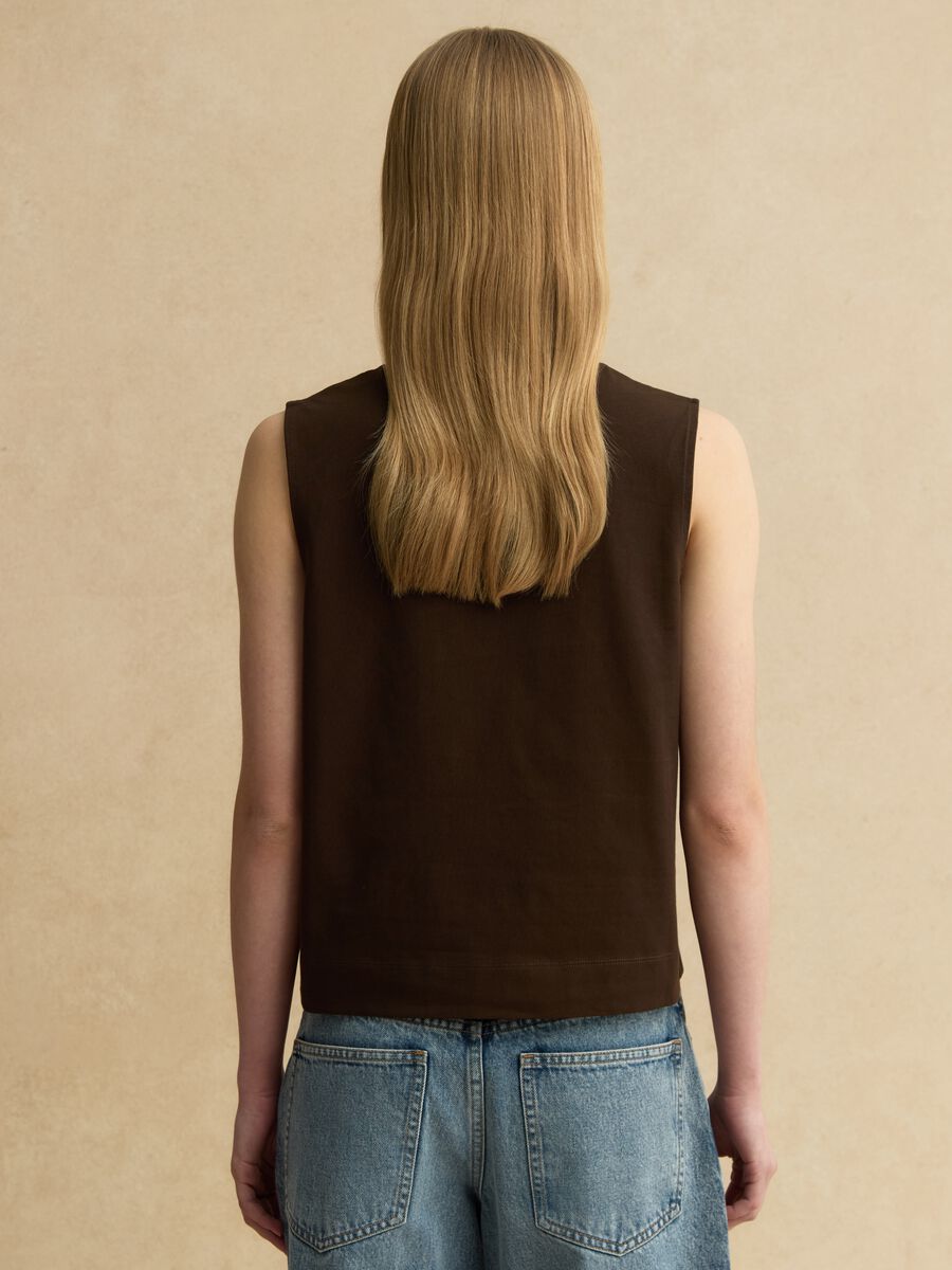 Tank top in puro cotone marrone regular fit con ricami_3