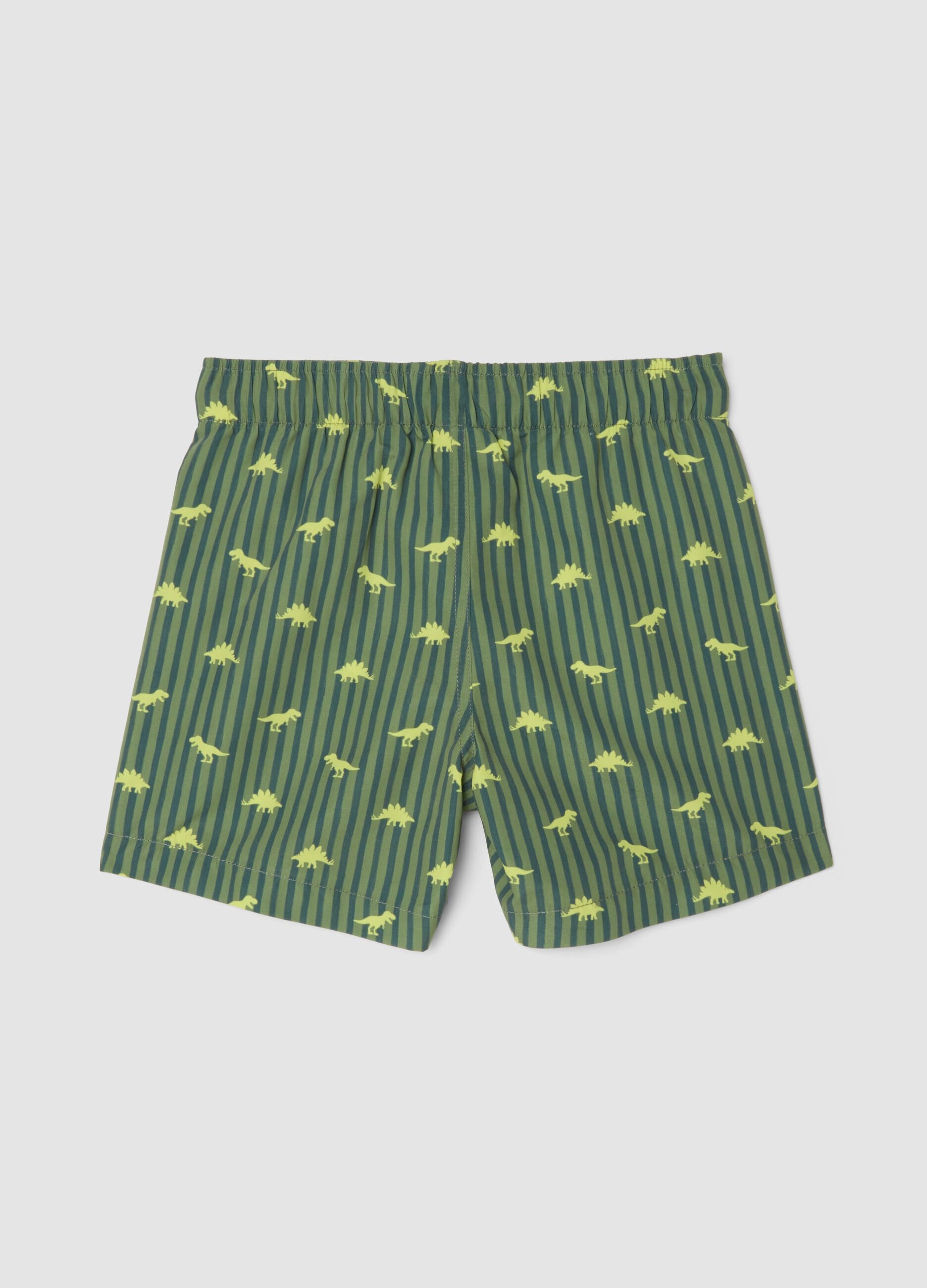 Green striped dinosaur print boys&rsquo; swim shorts