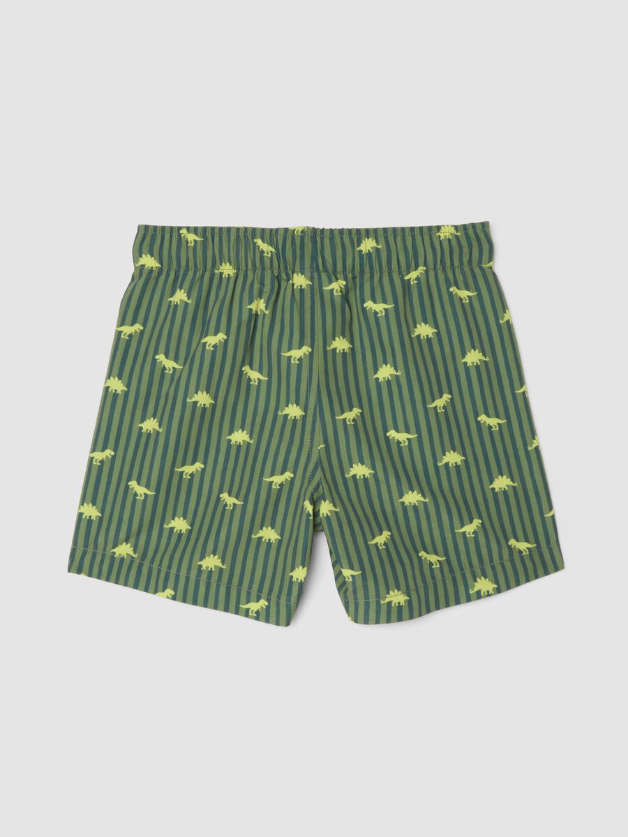 Green striped dinosaur print boys&rsquo; swim shorts_1