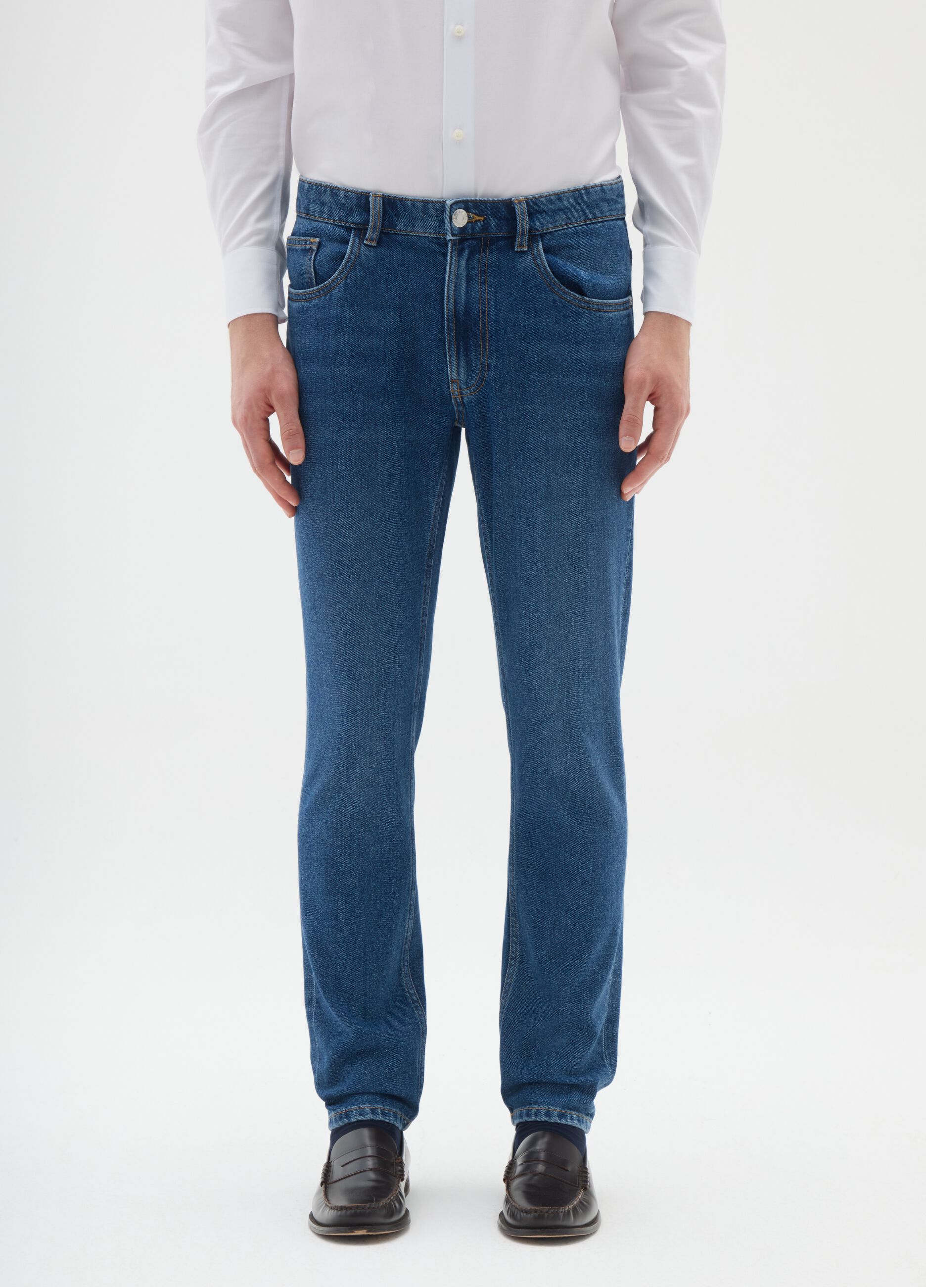 Blue denim jeans in cotton blend slim fit