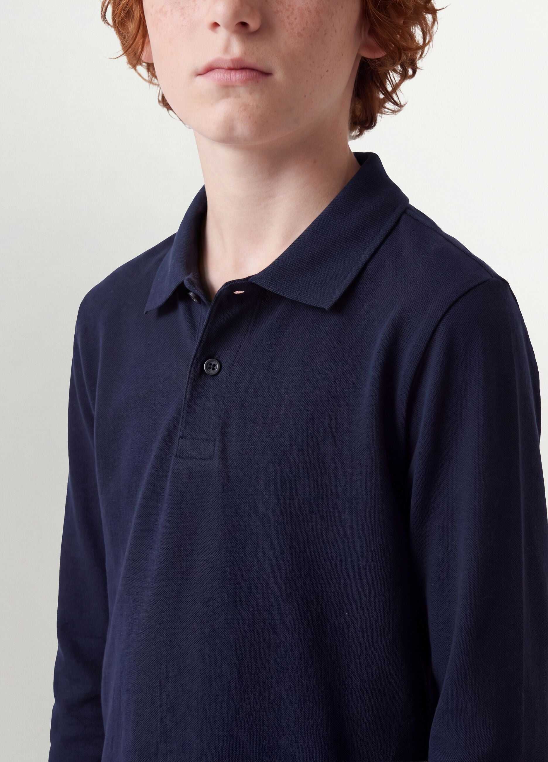 Blue regular-fit polo shirt in organic cotton piqu&eacute; for boys