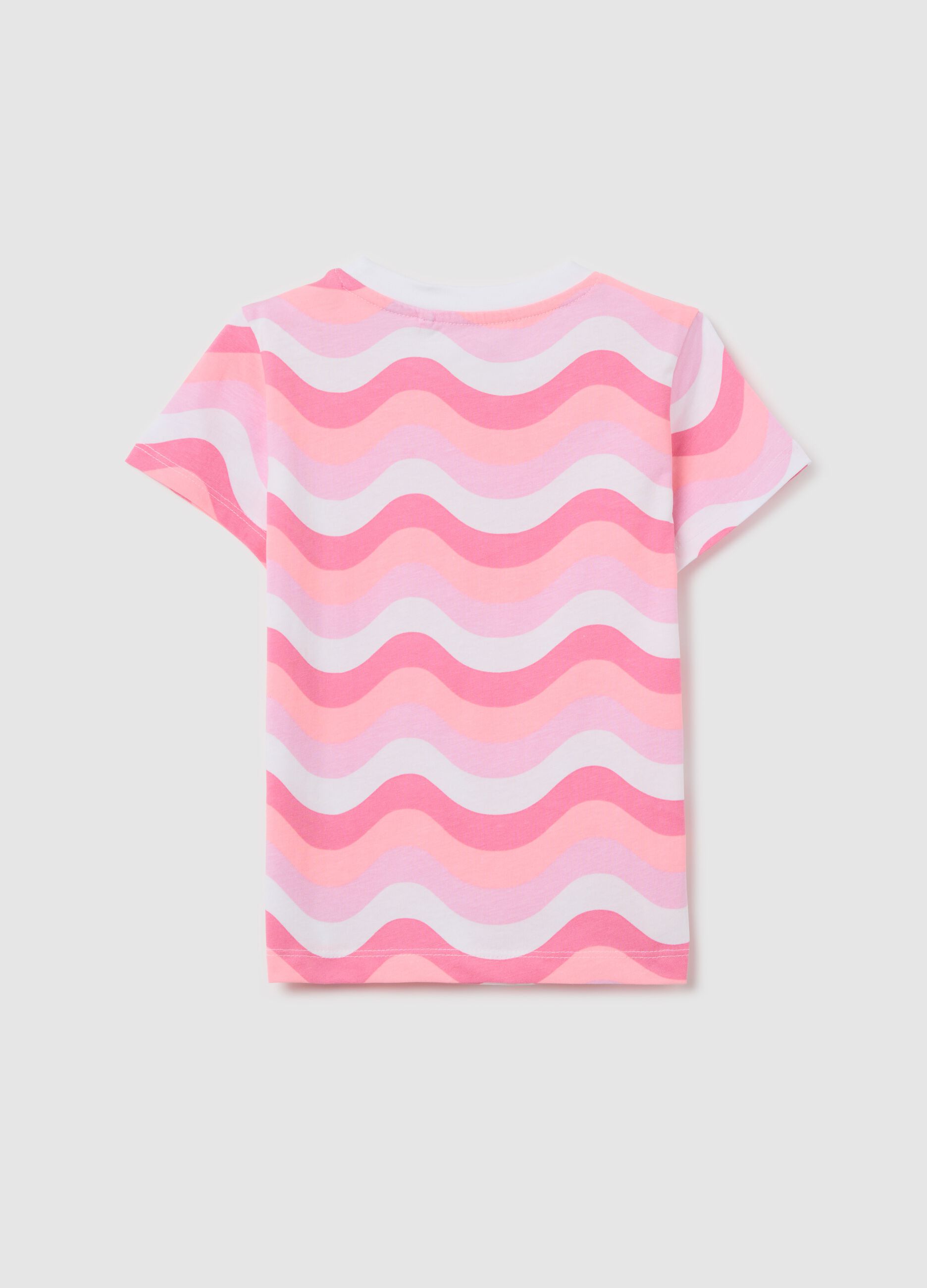 T-shirt bianca e rosa in cotone con stampa 