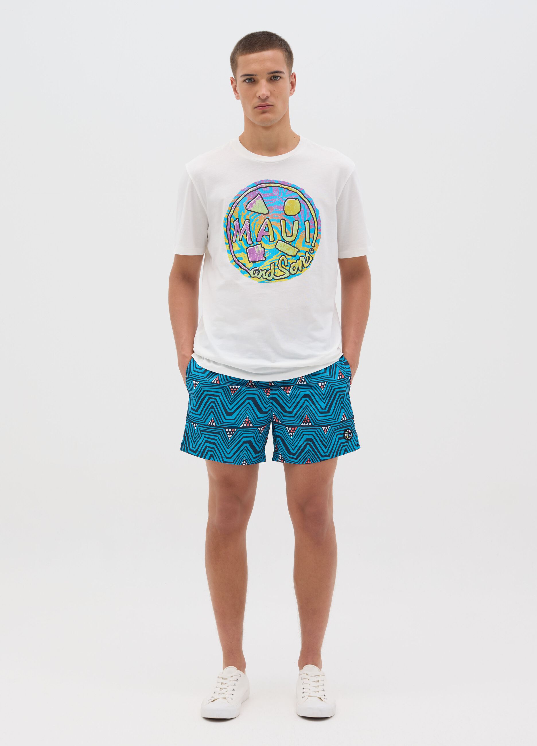 Ovs Blue Geometric Pattern Swim Boxers