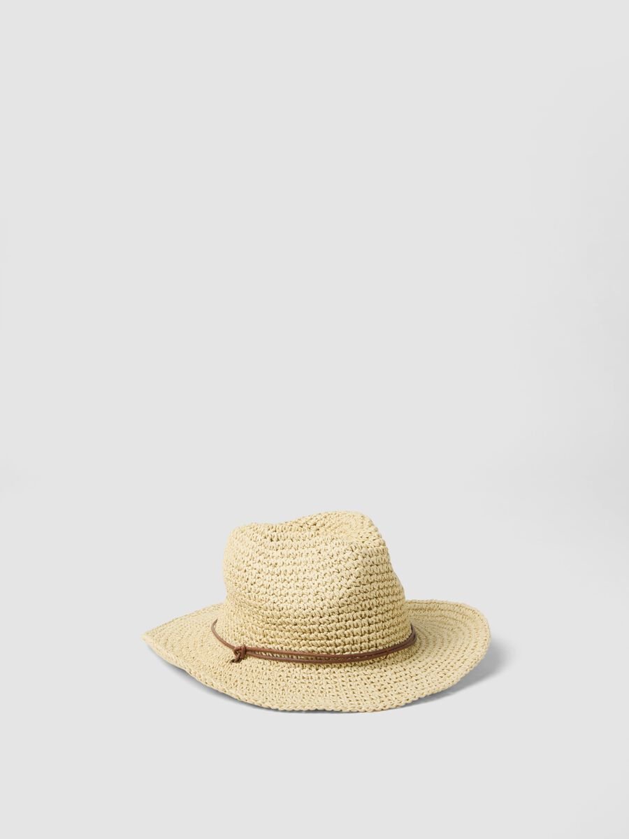 Beige fedora in pure paper fabric_0