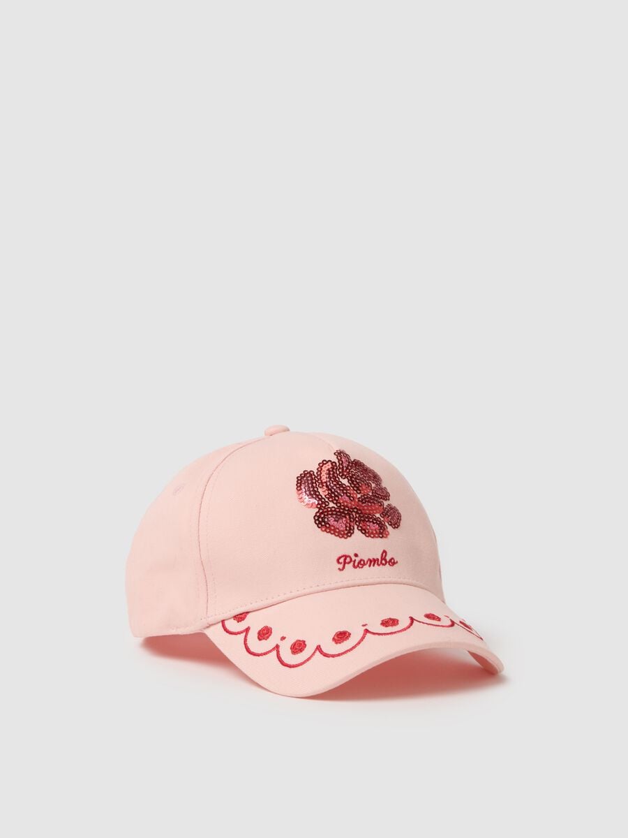Girls' pink pure cotton hat with visor and sequins_0