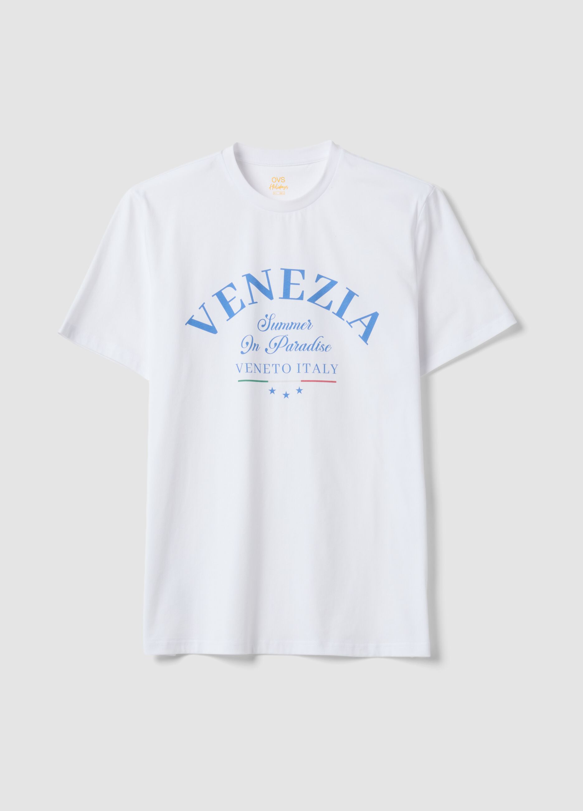 White pure cotton T-shirt with front print, regular fit