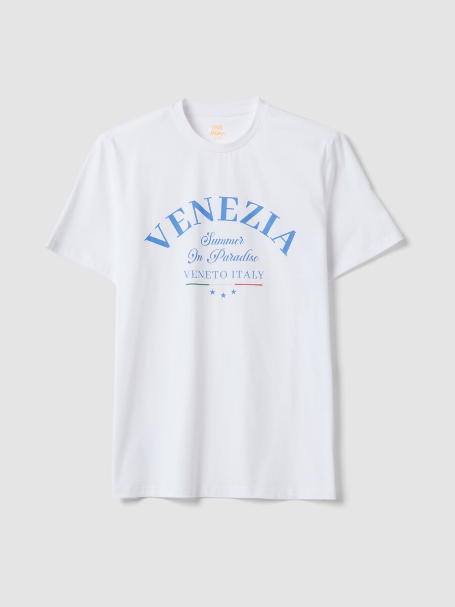White pure cotton T-shirt with front print, regular fit_4