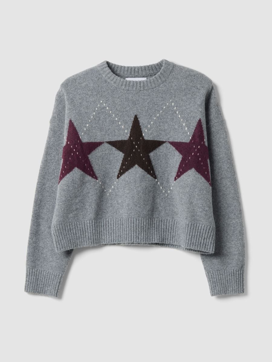 Maglia grigia in tessuto elasticizzato con motivo a stelle over fit_0